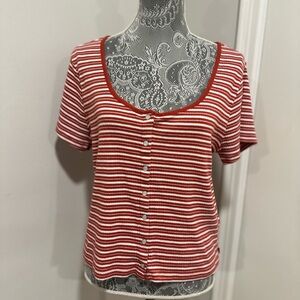 Striped Red Button-Up Women's Top